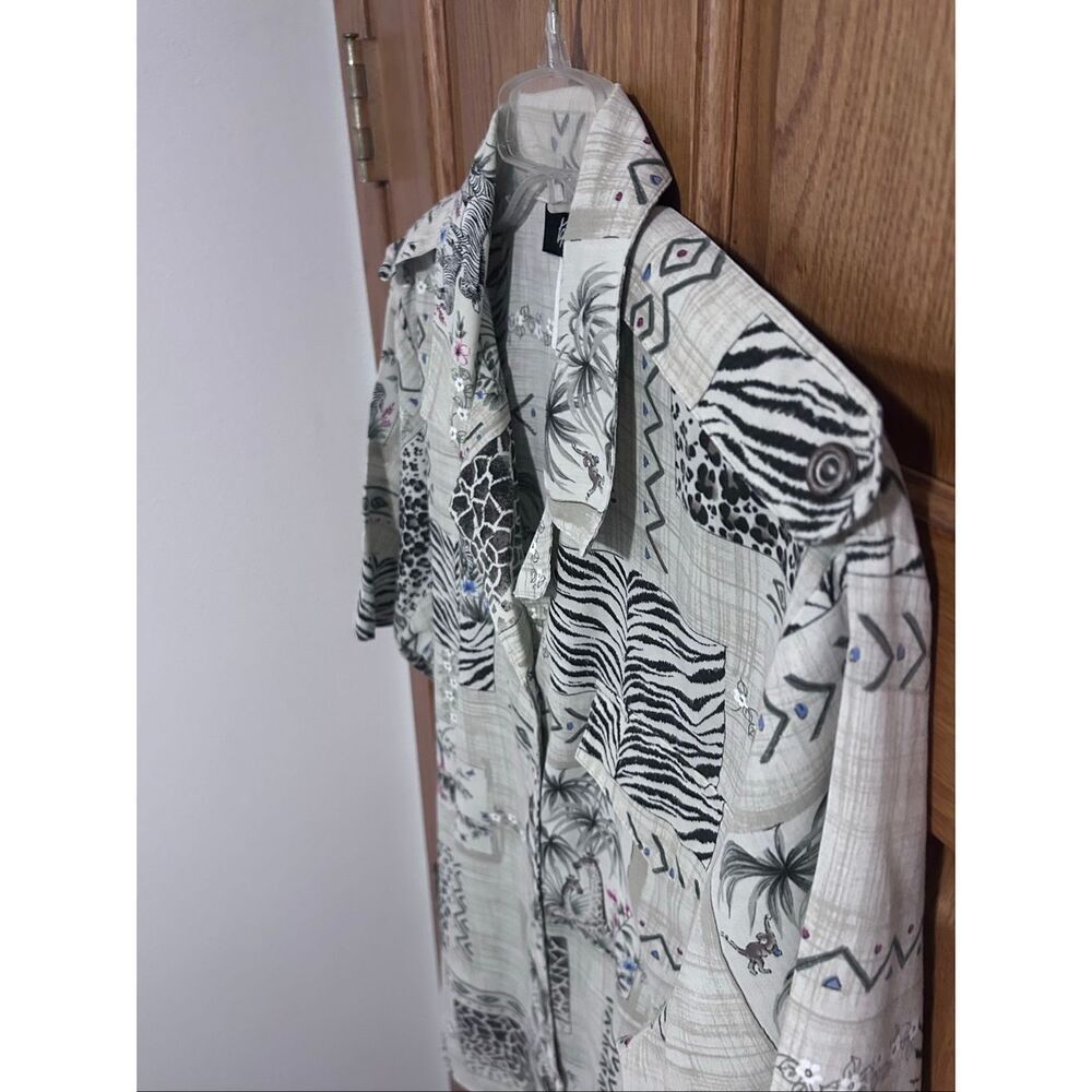 Tapestry VTG Safari Animal Print Women’s Short Sleeve Button Down Top Size 14/16 - Picture 5 of 11